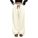ZAFUL Women's Fuzzy Plush Pajama Pants Wide Leg Pj Bottoms Lounge Pants