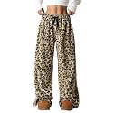 ZAFUL Women's Fuzzy Plush Pajama Pants Wide Leg Pj Bottoms Lounge Pants