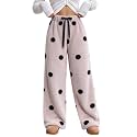 ZAFUL Women's Fuzzy Plush Pajama Pants Wide Leg Pj Bottoms Lounge Pants