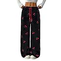 ZAFUL Women's Fuzzy Plush Pajama Pants Wide Leg Pj Bottoms Lounge Pants