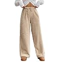 ZAFUL Women's Fuzzy Plush Pajama Pants Wide Leg Pj Bottoms Lounge Pants