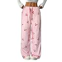 ZAFUL Women's Fuzzy Plush Pajama Pants Wide Leg Pj Bottoms Lounge Pants