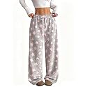 ZAFUL Women's Fuzzy Plush Pajama Pants Wide Leg Pj Bottoms Lounge Pants