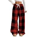 ZAFUL Women's Fuzzy Plush Pajama Pants Wide Leg Pj Bottoms Lounge Pants