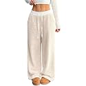 ZAFUL Women's Fuzzy Plush Pajama Pants Wide Leg Pj Bottoms Lounge Pants