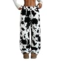 ZAFUL Women's Fuzzy Plush Pajama Pants Wide Leg Pj Bottoms Lounge Pants