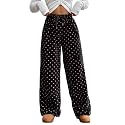 ZAFUL Women's Fuzzy Plush Pajama Pants Wide Leg Pj Bottoms Lounge Pants