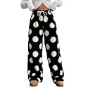 ZAFUL Women's Fuzzy Plush Pajama Pants Wide Leg Pj Bottoms Lounge Pants