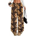 ZAFUL Women's Fuzzy Plush Pajama Pants Wide Leg Pj Bottoms Lounge Pants