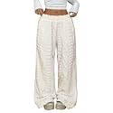 ZAFUL Women's Fuzzy Plush Pajama Pants Wide Leg Pj Bottoms Lounge Pants