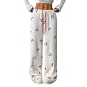 ZAFUL Women's Fuzzy Plush Pajama Pants Wide Leg Pj Bottoms Lounge Pants