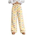 ZAFUL Women's Fuzzy Plush Pajama Pants Wide Leg Pj Bottoms Lounge Pants