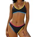 ZAFUL Women's Tie Back Padded High Cut Bralette Bikini Set 2 Piece Swimsuit