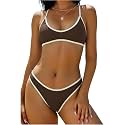 ZAFUL Women's Tie Back Padded High Cut Bralette Bikini Set 2 Piece Swimsuit