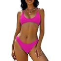 ZAFUL Women's Tie Back Padded High Cut Bralette Bikini Set 2 Piece Swimsuit