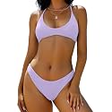 ZAFUL Women's Tie Back Padded High Cut Bralette Bikini Set 2 Piece Swimsuit