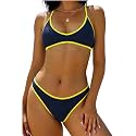 ZAFUL Women's Tie Back Padded High Cut Bralette Bikini Set 2 Piece Swimsuit