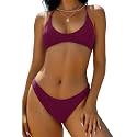 ZAFUL Women's Tie Back Padded High Cut Bralette Bikini Set 2 Piece Swimsuit