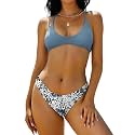 ZAFUL Women's Tie Back Padded High Cut Bralette Bikini Set 2 Piece Swimsuit