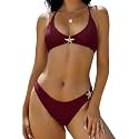 ZAFUL Women's Tie Back Padded High Cut Bralette Bikini Set 2 Piece Swimsuit