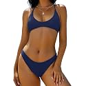 ZAFUL Women's Tie Back Padded High Cut Bralette Bikini Set 2 Piece Swimsuit