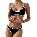 ZAFUL Women's Tie Back Padded High Cut Bralette Bikini Set 2 Piece Swimsuit