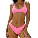 ZAFUL Women's Tie Back Padded High Cut Bralette Bikini Set 2 Piece Swimsuit