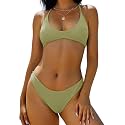 ZAFUL Women's Tie Back Padded High Cut Bralette Bikini Set 2 Piece Swimsuit