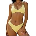 ZAFUL Women's Tie Back Padded High Cut Bralette Bikini Set 2 Piece Swimsuit