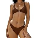 ZAFUL Women's Tie Back Padded High Cut Bralette Bikini Set 2 Piece Swimsuit