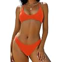 ZAFUL Women's Tie Back Padded High Cut Bralette Bikini Set 2 Piece Swimsuit