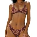 ZAFUL Women's Tie Back Padded High Cut Bralette Bikini Set 2 Piece Swimsuit