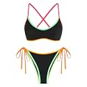 ZAFUL Women's Tie Back Padded High Cut Bralette Bikini Set 2 Piece Swimsuit