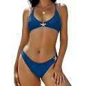 ZAFUL Women's Tie Back Padded High Cut Bralette Bikini Set 2 Piece Swimsuit