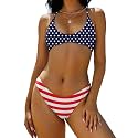 ZAFUL Women's Tie Back Padded High Cut Bralette Bikini Set 2 Piece Swimsuit