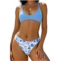 ZAFUL Women's Tie Back Padded High Cut Bralette Bikini Set 2 Piece Swimsuit