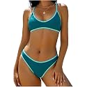 ZAFUL Women's Tie Back Padded High Cut Bralette Bikini Set 2 Piece Swimsuit