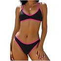 ZAFUL Women's Tie Back Padded High Cut Bralette Bikini Set 2 Piece Swimsuit