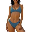 ZAFUL Women's Tie Back Padded High Cut Bralette Bikini Set 2 Piece Swimsuit