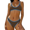 ZAFUL Women's Tie Back Padded High Cut Bralette Bikini Set 2 Piece Swimsuit