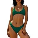 ZAFUL Women's Tie Back Padded High Cut Bralette Bikini Set 2 Piece Swimsuit