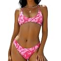 ZAFUL Women's Tie Back Padded High Cut Bralette Bikini Set 2 Piece Swimsuit