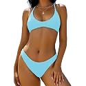 ZAFUL Women's Tie Back Padded High Cut Bralette Bikini Set 2 Piece Swimsuit