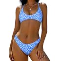 ZAFUL Women's Tie Back Padded High Cut Bralette Bikini Set 2 Piece Swimsuit