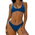 ZAFUL Women's Tie Back Padded High Cut Bralette Bikini Set 2 Piece Swimsuit