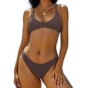 ZAFUL Women's Tie Back Padded High Cut Bralette Bikini Set 2 Piece Swimsuit