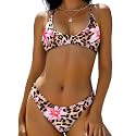 ZAFUL Women's Tie Back Padded High Cut Bralette Bikini Set Two Piece Swimsuit