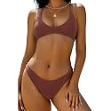 ZAFUL Women's Tie Back Padded High Cut Bralette Bikini Set 2 Piece Swimsuit