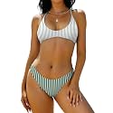 ZAFUL Women's Tie Back Padded High Cut Bralette Bikini Set 2 Piece Swimsuit