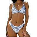 ZAFUL Women's Tie Back Padded High Cut Bralette Bikini Set 2 Piece Swimsuit